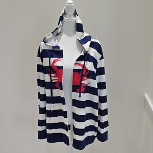 Navy and White Striped Swim Coverup with Red Crab